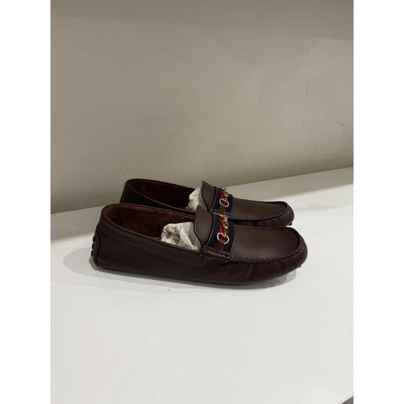 NWT Gucci Ayrton Webbing-Trim Horsebit Leather Driving Loafers Brown Mens US 12 main image 8
